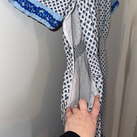 J.Crew Ferris Smocked Ruffle Cotton Voile Dress Blue White Size XS Spring - Picture 7 of 10